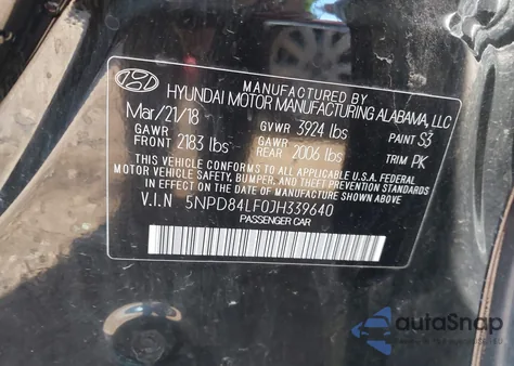 2018 Hyundai Elantra Value Edition z USA, uszkodzony, nr VIN 5NPD84LF0JH339640